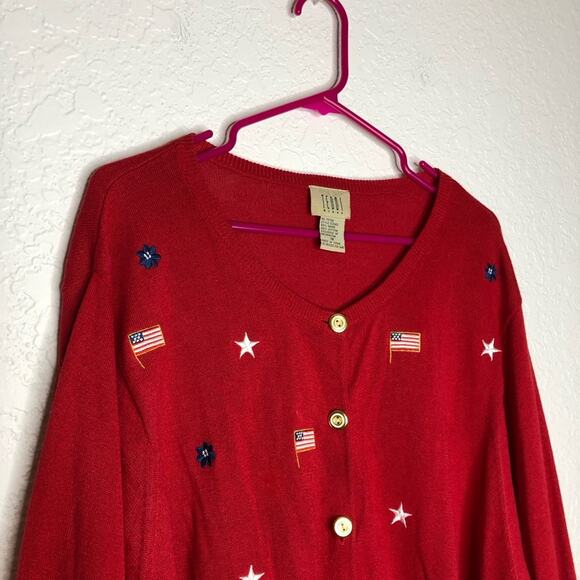 Vintage red white blue American flag button front cardigan size 1X 4th of July - Picture 2 of 14